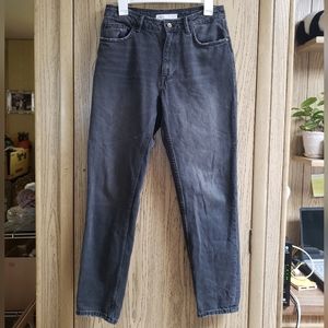 Zara Jeans Stone Washed Denim Black Straight Leg Mid-Rise USA Size 6 Unisex